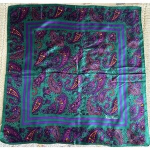Nina Ricci Paisley Silk Scarf 35” Square Deep Jewel Tones 100% Silk Paris Seoul
